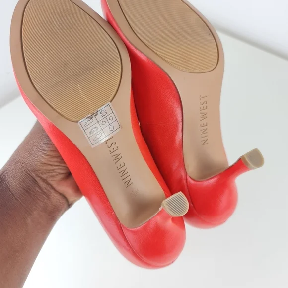 Nine West Peep Toe Leather Pumps Heels Coral Orange Size 5.5M - Picture 9 of 14